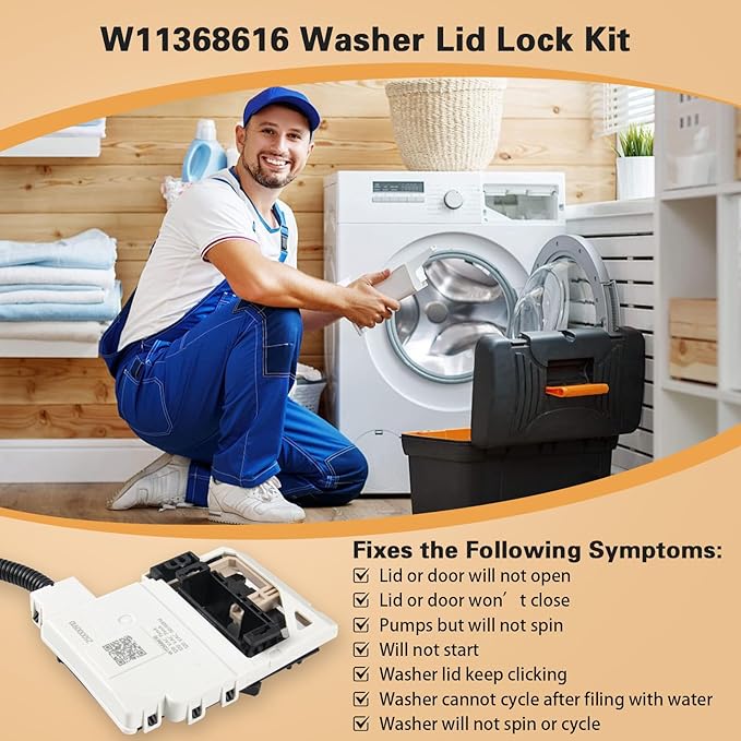 W11368616 Washer Lid Lock Assembly, Replaces W11670519, AP7214714 for Whirlpool & Maytag, Door Latch Replacement for PD00085482, 4981394