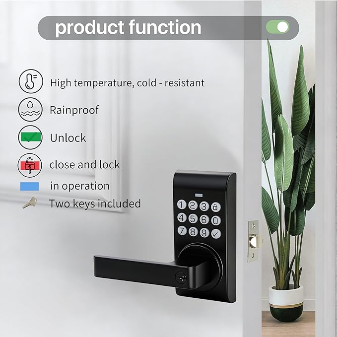 Smart Keypad Door Lock with Handle, Keyless Entry Digital Electronic Lock for Front/Interior Door with Anti-Peeping, Auto Lock & Passage Mode - Easy Installation