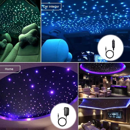 AZIMOM Twinkle Dual Port 20W Fiber Optic Star Ceiling Light Kits 600pcs 0.03in 9.8ft Fiber Strands Sound Activated APP Bluetooth Remote Control Home Indoor Car Starlight Headliner Ceiling Décor