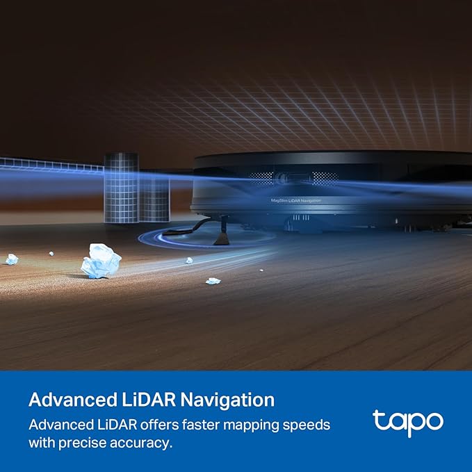 Tapo Ultra-Slim LiDAR Smart Navigation Robot Vacuum and Mop, 5300Pa Max, 97%+ Dust Pickup, Customizable Cleaning, Self-Charging, Works w/Alexa & Google Home, RV20 Max