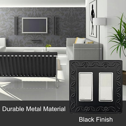 Double Decorator Light Switch Cover NovaBloom Metal Wall Plate, 2-Pack Black 2 Gang Double Rocker, for Receptacle Dimmer GFCI Outlet Switch Cover Decorative Wallplate, Durable