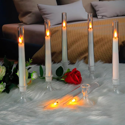 Comenzar 12PC Flameless Taper Candles - LED Candles, Flickering Design with Base, Perfect for Home, Windows，Decoration，Weddings, Parties (White)