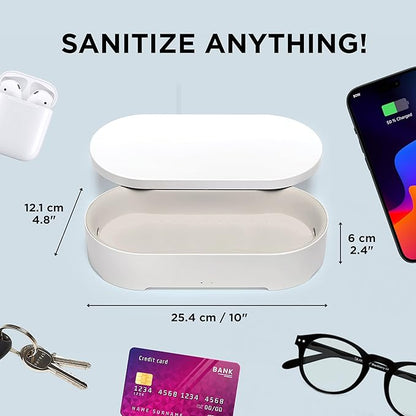 Lexon UV Phone Sanitizer Machine & Wireless Charger - OBLIO Box QI Fast Charging and 360° UV-C Light Cellphone Cleaner, Glasses, Keys, Makeup Brush, Tools, All That Fits in - White