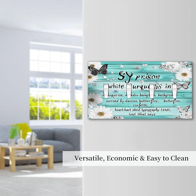 Teal Butterfly Daisy Rustic Wooden Signs Light Switch Covers Quad Toggle Electrical Faceplate 4 Gang Wall Plate Decorative Switch Plates For Farmhouse Cabin Decor