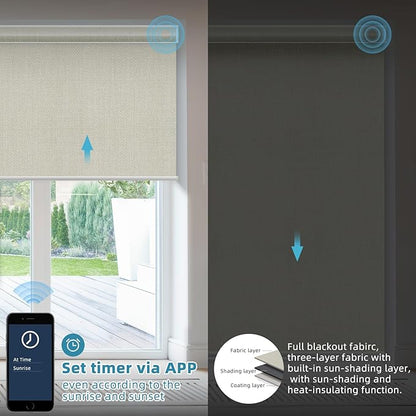 SmartWings Motorized Smart Blinds with Remote, Custom Automatic 100% Blackout Roller Shade Compatible with Alexa/Homekit/Google, Electric Smart Blinds for Indoor Windows, Vigor Cream