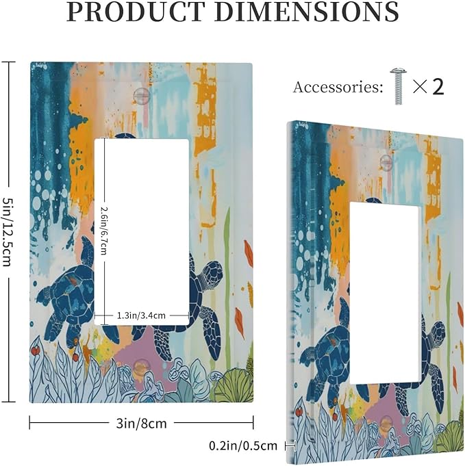 Decorative Outlet Covers Colorful Ocean Sea Turtle Marine Life 1 Gang Single Rocker Light Switch Cover Plate Wall Plates GFCI Faceplate for Kids room Bedroom Decor