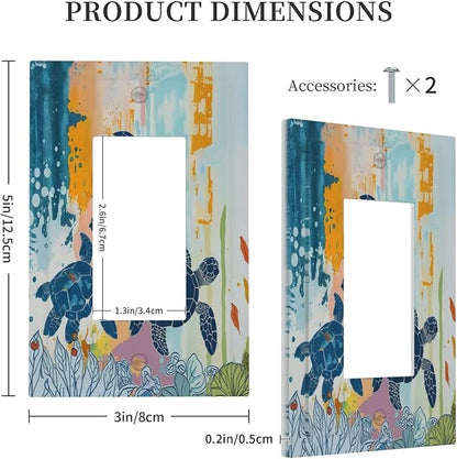 Decorative Outlet Covers Colorful Ocean Sea Turtle Marine Life 1 Gang Single Rocker Light Switch Cover Plate Wall Plates GFCI Faceplate for Kids room Bedroom Decor