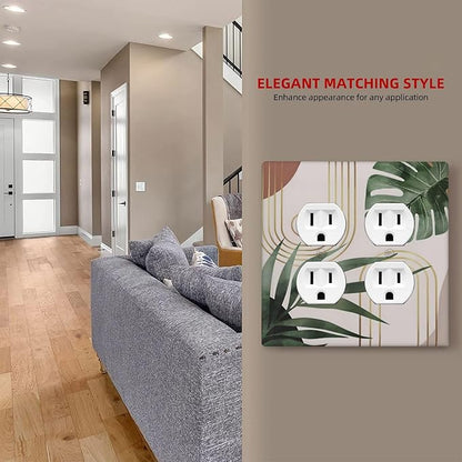Decorative Outlet Covers Boho Mid Century Abstract Arch Green Leaves 2 Gang Wall Plate Double Duplex Light Switch Cover Switch Plate Covers for Bedroom Home Decor