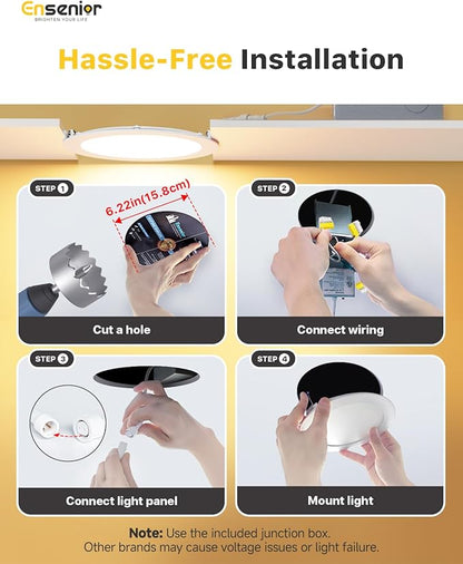 Ensenior 12 Pack 6 Inch LED Recessed Ceiling Light, Dimmable, 3000K Warm White, 1050LM 12W 120V, High Brightness Canless Wafer Downlight - ETL&FCC&IC
