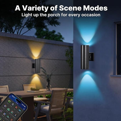 RGBCW Outdoor Wall Light 6 Pack, Smart Porch Light Dusk to Dawn Lighting with Remote Control, WiFi Outdoor Wall Sconce, Compatible with Alexa, Exterior Lights for House Porch Garage