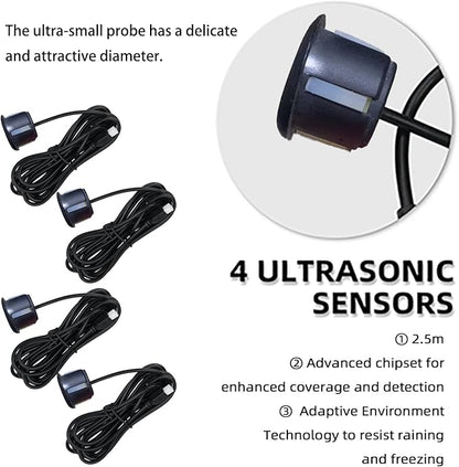 LCD Parking Sensor Kit - Displays Data on Original Screen, Easy Rear Installation, Compatible with All Camera Formats (AHD, CVBS), 18 Probe Colors to Match Any Vehicle