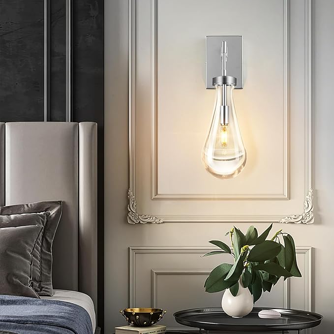 Raindrop Wall Sconces Chrome Sconces Wall Decor Modern Wall Lighting Glass Bathroom Sconces Indoor Vanity Light Wall Lamp for Bedroom Living Room Stair (1 Pack)