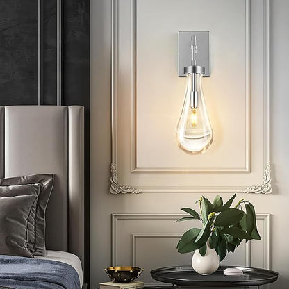 Raindrop Wall Sconces Chrome Sconces Wall Decor Modern Wall Lighting Glass Bathroom Sconces Indoor Vanity Light Wall Lamp for Bedroom Living Room Stair (1 Pack)
