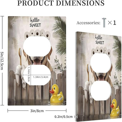 Funny Dog Rustic Farmhouse Wooden Fence Labrador Outlet Covers 1 Gang Duplex Light Switch Cover Decorative Switch Plates Electrical Receptacle Faceplate Wall Plate For Kids Room Bathroom Decor