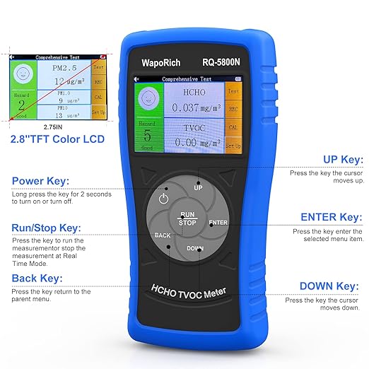 Air Quality Pollution Monitor, Formaldehyde Detector 0-2.50 mg/m3 Professional air Quality Tester Indoor TVOC, for Home Office and Various Occasions Colorful LCD Screen & USB Charging
