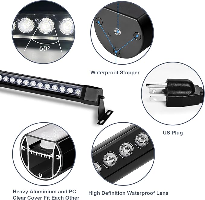 36W LED Wall Washer Light Bars, 2FT 5000K Daylight White Outdoor Wall Washer Light, 120V Waterproof IP67 Wall Washer Lights for Outdoor, Plug in (2 Pack)
