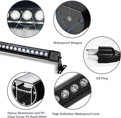36W LED Wall Washer Light Bars, 2FT 5000K Daylight White Outdoor Wall Washer Light, 120V Waterproof IP67 Wall Washer Lights for Outdoor, Plug in (2 Pack)