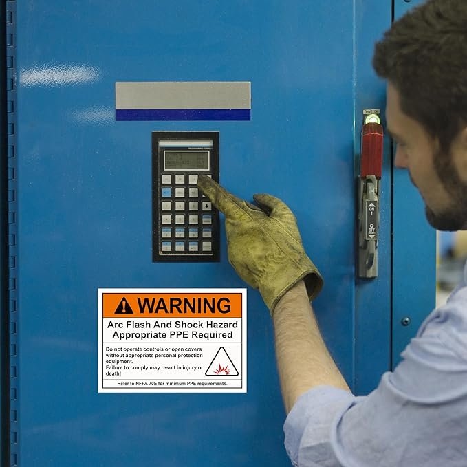 100 Pcs Warning Arc Flash and Shock Hazard Label - 5 x 3.5 Warning Safety Appropriate PPE Required Signs for Electrical Workplace