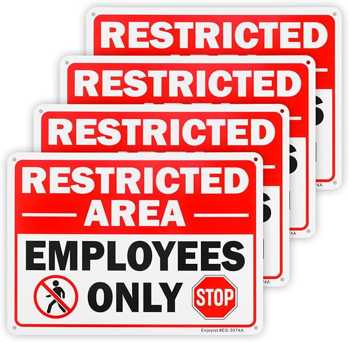 4 Pack Restricted Area Employees Only Sign, 10"x 7" .040 Rust Free Aluminum – Reflective, UV Protected and Weatherproof