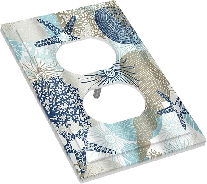 Decorative Outlet Covers Blue Starfish Brown Coral Ocean 1 Gang Duplex Light Switch Cover Plate Unique Wall Plates for Electrical Outlets Switch Plate Covers for Girlroom Home Decor