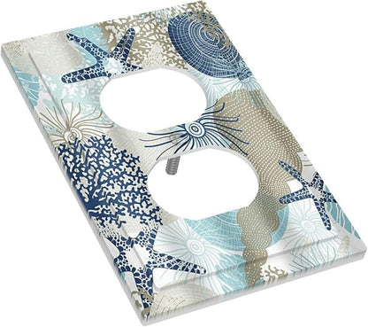 Decorative Outlet Covers Blue Starfish Brown Coral Ocean 1 Gang Duplex Light Switch Cover Plate Unique Wall Plates for Electrical Outlets Switch Plate Covers for Girlroom Home Decor