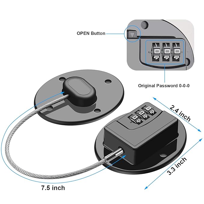 Refrigerator Lock - Heavy Duty Combination Fridge Lock, Child Proof Cabinet Locks,No Keys Needed(Black- 4 Pack)