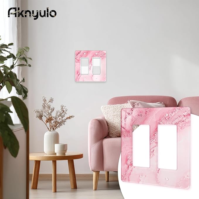 Abstract Pink Marble Design Acrylic Outlet Wall Plate Light Switch Cover Decorative Wall Plate 2 Gang