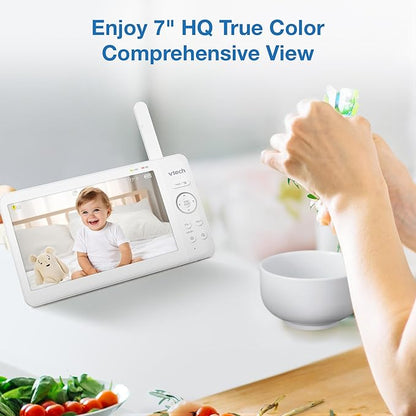 VTech 7" Baby Monitor with IPS Screen, Pan Tilt Zoom Camera, No WiFi Video Baby Monitor with Camera and Audio, Multi-Color Night Light, 2-Way Talk, Lullabies, Advanced HQ Max