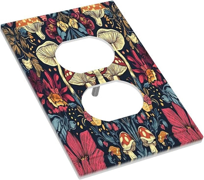 Outlet Covers Coloful Red Yellow Orange Magical Mushroom Forest 1 Gang Duplex Light Switch Cover Plate Decorative Switch Plate Covers Electrical Socket Cover for Bedroom Home Decor