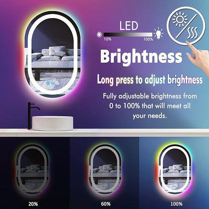 24 x 16 Inch RGB Oval Bathroom Mirror with Smart Dimmable 3 Color Front Lights & Rainbow Colorful Changing Backlit Oval Lighted Vanity Mirror for Bathroom Wall Horizontal or Vertical Mounted