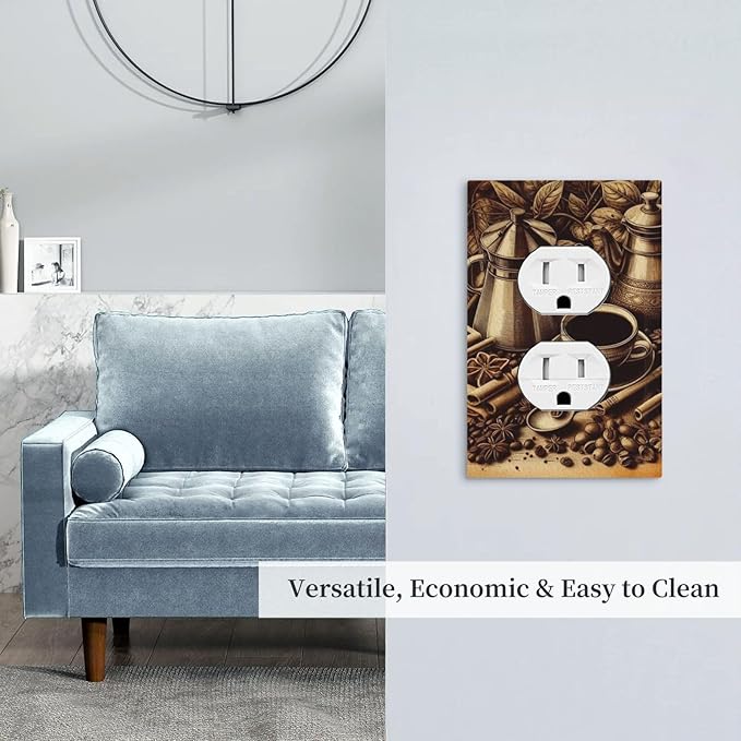 Decorative Outlet Covers Vintage Coffee Beans Leaf Cup 1 Gang Duplex Light Switch Cover Plate Wall Plates for Electrical Outlets Switchplate Faceplate for Kitchen Home Decor