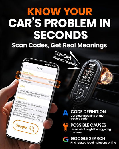 ANCEL BD310 OBD2 Scanner & Engine Code Reader - Advanced Battery Test, Trip Analysis, Performance Test, Bluetooth Diagnostic Tool for Android & iPhone - Works for All 1996+ Vehicles