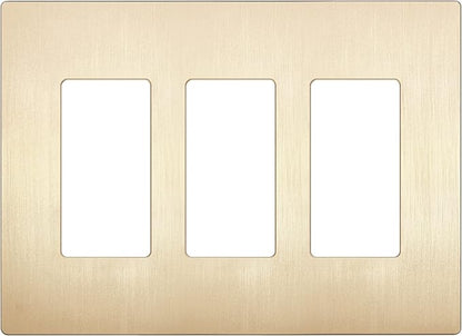 LIDER Brushed Finish Decorator Switch Cover, Screwless Wall Plate, Mid-Size 3-Gang 4.88" x 6.77", Unbreakable Polycarbonate Thermoplastic, UL Listed, LSWP-33M-BGD, Brushed Gold