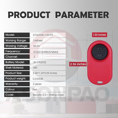 LiftMaster 374UT 2-Button Mini Universal Garage Door Opener Remote - Pack of 2【3-Year-Warranty】