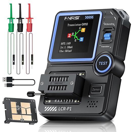 FNIRSI LCR-P1 Transistor Tester, Mosfet Transistor Capacitor Tester, SMD Electronic Component Tester, Diode Triode Zener Diode Resistance Inductance Battery Test LCR Meter MOS PNP NPN ESR Meter
