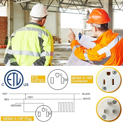 Sherr 16 Pcs Extension Cord Ends 15A 125V 2 Pole 3 Wire Heavy Duty Replacement Male Plug Female Connector Set 5-15P 5-15R Straight Blade Plug Grounding Type/ETL Listed (Male,Female)