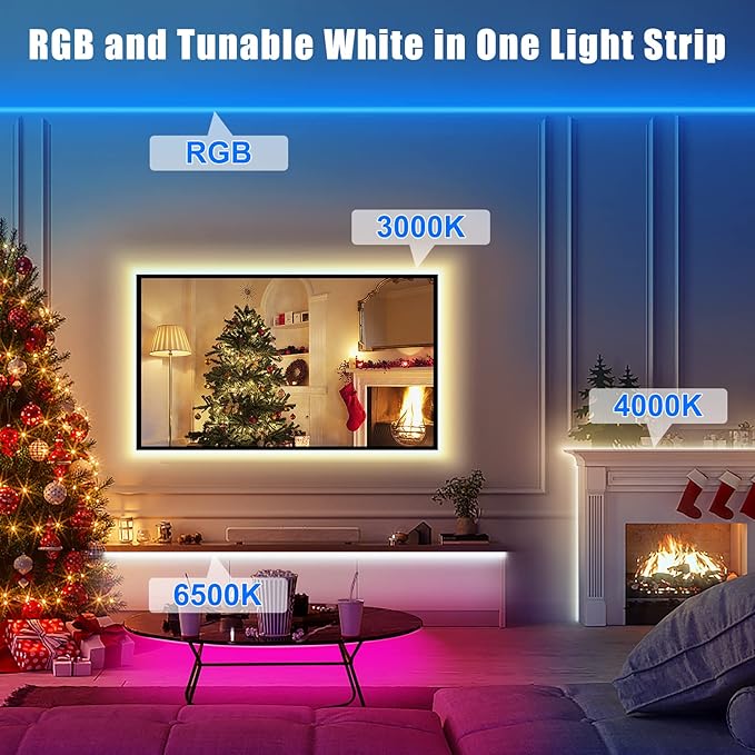 RGBWW Smart Led Strip Lights, 16.4ft Tunable White 3000K to 6500K+RGB WiFi Led Light Strip Work with Alexa and Google, Color Changing Music Sync Indoor Rope Lights for Bedroom, TV, Cabinet