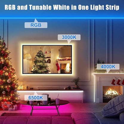 RGBWW Smart Led Strip Lights, 16.4ft Tunable White 3000K to 6500K+RGB WiFi Led Light Strip Work with Alexa and Google, Color Changing Music Sync Indoor Rope Lights for Bedroom, TV, Cabinet