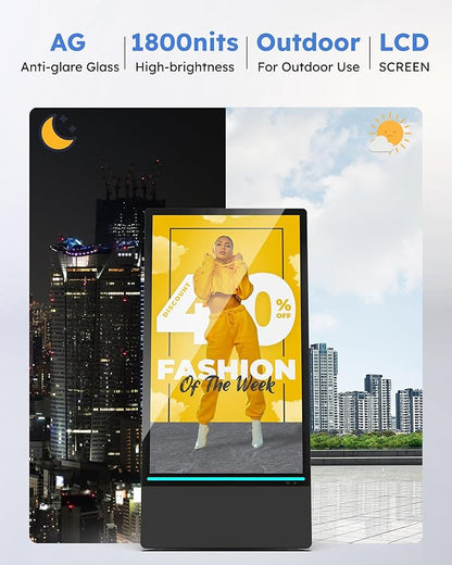 HARZHI 43 Inch Outdoor Digital Signage Display, Portable Powered High Brightness Screen Advertising Display Kiosk, Movable Waterproof Standing Poster, Business Helper, Android OS MWE