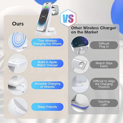 3 in 1 Charging Station for iPhone - Wireless Charger for Apple Products Multiple Devices - Charging Dock Stand for AirPods (for iPhone 17 16e 16 15 14 13 pro 12 11 X Max)