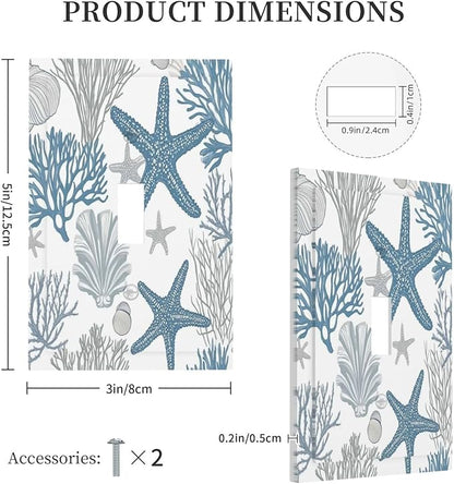 Blue Starfish Nautical Beach Conch Coastal Coral Shell Decorative Light Switch Cover 1 Gang Single Toggle Device Electrical Faceplate Switchplates Decorator Outlet Wall Plate For Kids Room Bathroom