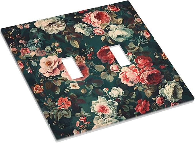 Decorative Switch Plates Baroque Vintage Peony Flower Floral 2 Gang Double Toggle Outlet Light Switch Cover Wall Plate Electrical Faceplate for Bedroom Farmhouse Decor