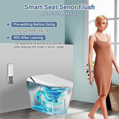 PrecisionAuto One Piece Smart Toilet, Japanese Toilet with Built In Bidet & Remote Control, Integrated Water Tank & Powerful Pump, Heated Seat, Automatic Flush (Foot Sensor, Lid Close), Self Nozzle