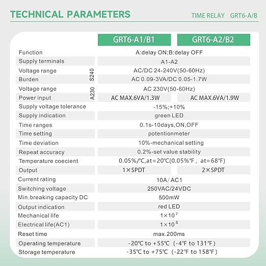 Delay ON Time Relay, GRT6 A1 230V 10A Time Delay Relay Module, Delay Timer Switch 10A AC230V Adjustable Delay Timer Switch in Din Rail