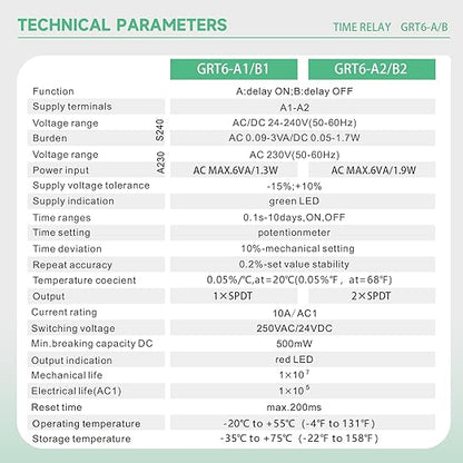 Delay ON Time Relay, GRT6 A1 230V 10A Time Delay Relay Module, Delay Timer Switch 10A AC230V Adjustable Delay Timer Switch in Din Rail