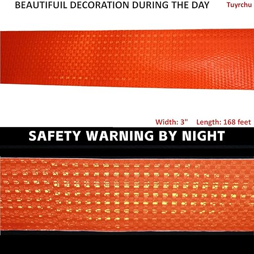 Orange Reflective Tape Outdoor Waterproof 3 inch Wide, High Visibility Industrial Marking Tape, Safety Adhesive Stickers (168 feet)