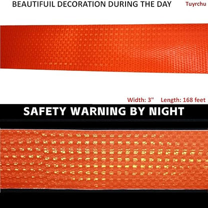 Orange Reflective Tape Outdoor Waterproof 3 inch Wide, High Visibility Industrial Marking Tape, Safety Adhesive Stickers (168 feet)