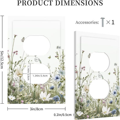 Colorful Wildflowers Daisy Plant Butterfly Floral Outlet Covers 1 Gang Duplex Light Switch Cover Decorative Switch Plates Electrical Receptacle Faceplate Wall Plate for Bed Room Living Room Decor
