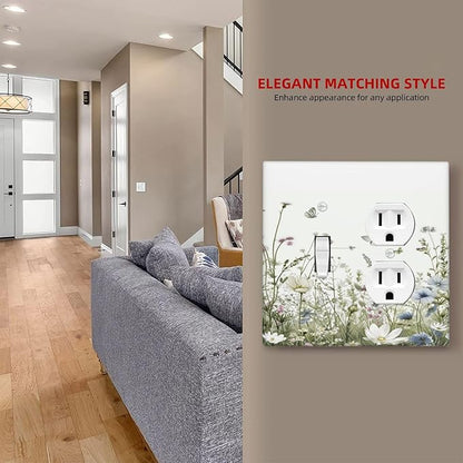 Colorful Wildflowers Daisy Plant Butterfly Floral Wallplates 1 Toggle 1 Duplex Switch Plate Electrical GFCI Faceplate Decorative Light Switch Covers for Bed Room Living Room Decor
