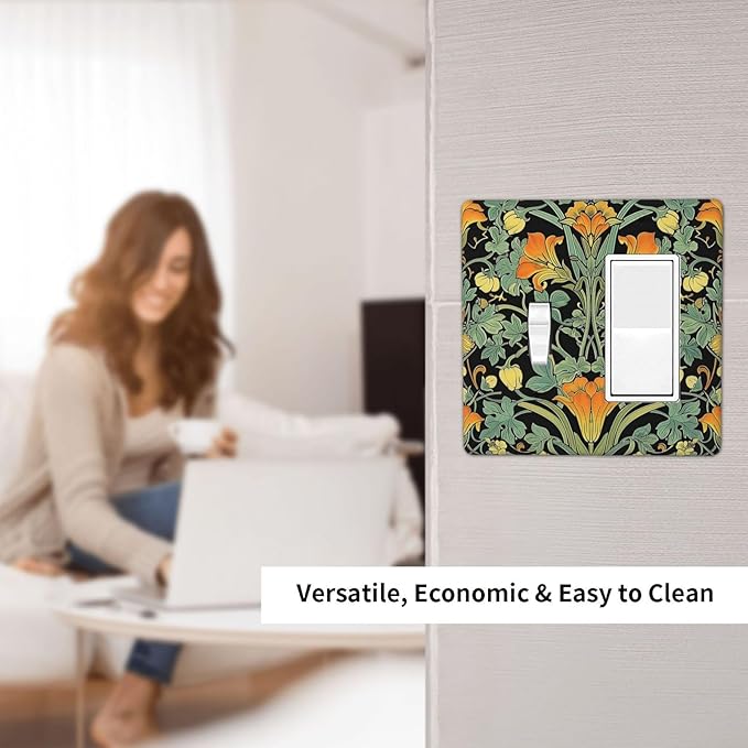 Outlet Covers William Morris Vintage Floral Green Yellow 1 Toggle 1 Rocker Combination Decorative Wall Plate Electrical Switch Plates Light Switch Cover Plate for Bedroom Home Decor